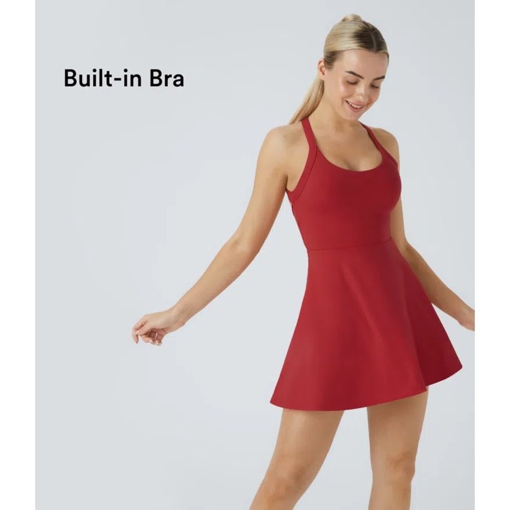 Halara SoftlyZero Airy Backless Twisted Active Dress Red Size XS Built-in Bra